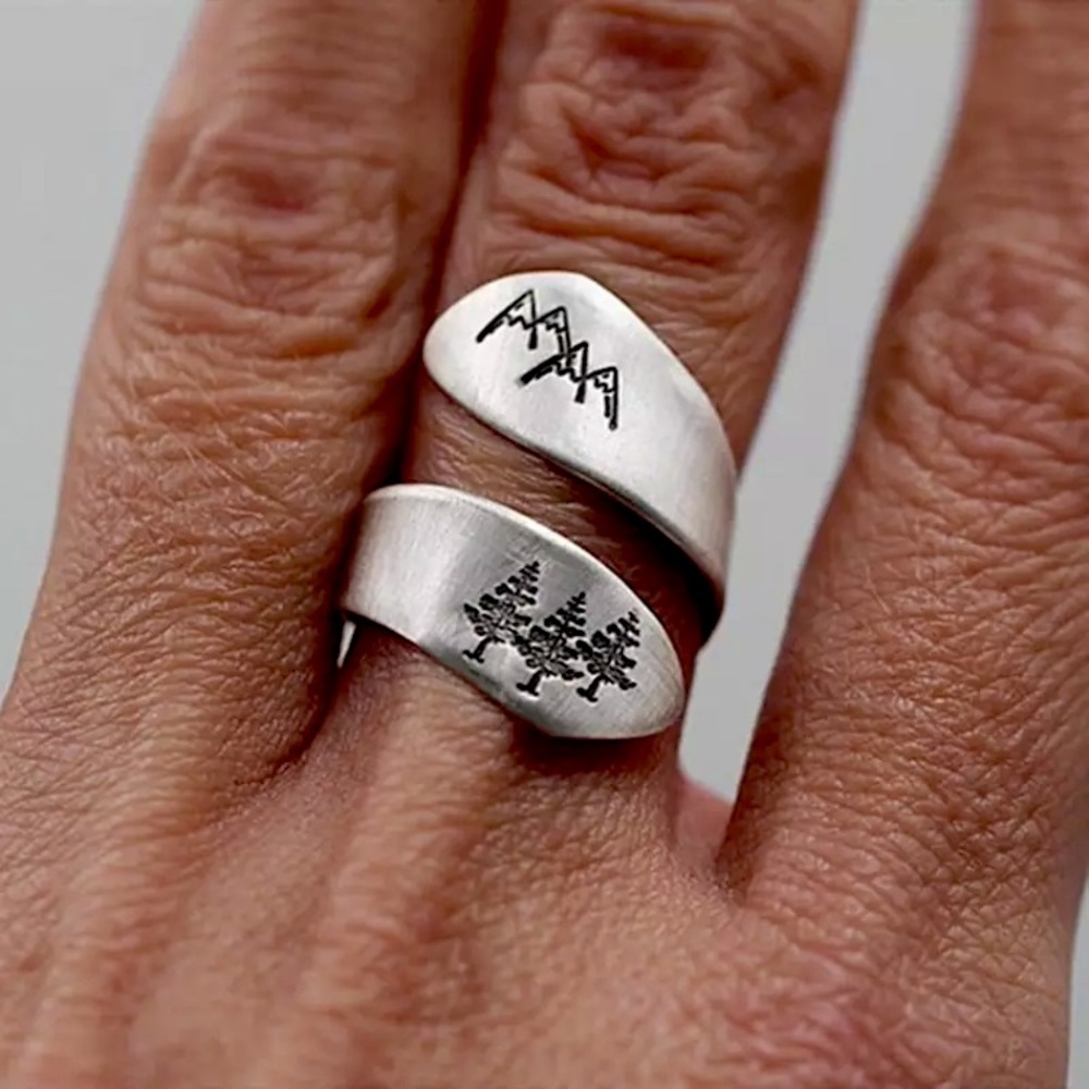 “Wanderlust” Forest Mountain Landscape Silver Ring - Picture 4 of 9